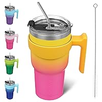 BJPKPK Tumbler With Handle And Straw Lid 30 oz Stainless Steel Insulated Coffee Tumbler Cups For Home, Office or Car,Pink & Yellow Rose