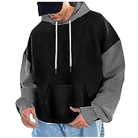 Pullover Casual Color Block Sweatshirts For Men Midweight Loose Drawstring Hooded Sweatshirt With Pocket