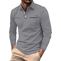 Mens Outdoor Athleisure Tennis T-Shirts Quarter Button Business Work Collared T Shirt Long Sleeve Workout Golf Shirts