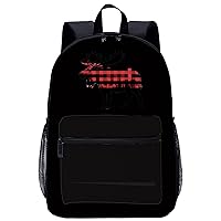 Plaid Moose Lumberjack Red Black 17 Inch Laptop Backpack Large Capacity Daypack Travel Shoulder Bag for Men&Women