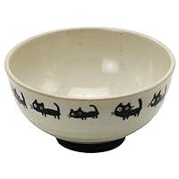 Mino Ware 150549 (10) Lightweight Rice Bowl, Set of 10, Black Cat