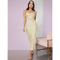 Summer Dresses for Women 2022 Lace Up Backless Split Back Satin Dress Dresses for Women (Color : Champagne, Size : Small)