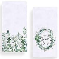Watercolor Eucalyptus Leaves Home Sweet Home Kitchen Dish Towel 18 x 28 Inch, Summer Greenery Tea Towels Dish Cloth for Cooking Baking Set of 2