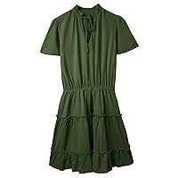 Women's Spring/Summer Solid Color Flounces V Neck Short Sleeved Casual Dress Woman Dress