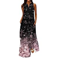 Beach Dress, Casual Sleeveless Floral Print Tank Loose Sundress with Pocket Prom Dresses Resort Outfits Dress Maxi (4XL, Purple)