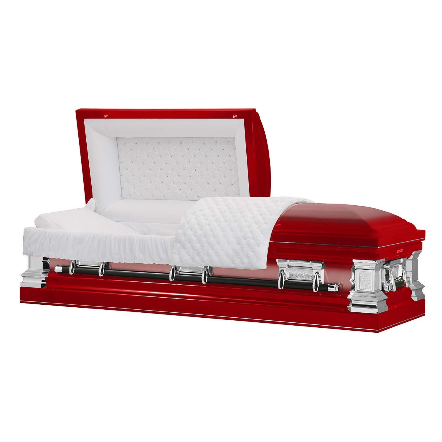 Titan Casket Era Series Stainless Steel Casket (Red) Handcrafted Funeral Casket - Red Finish with White Crepe Interior