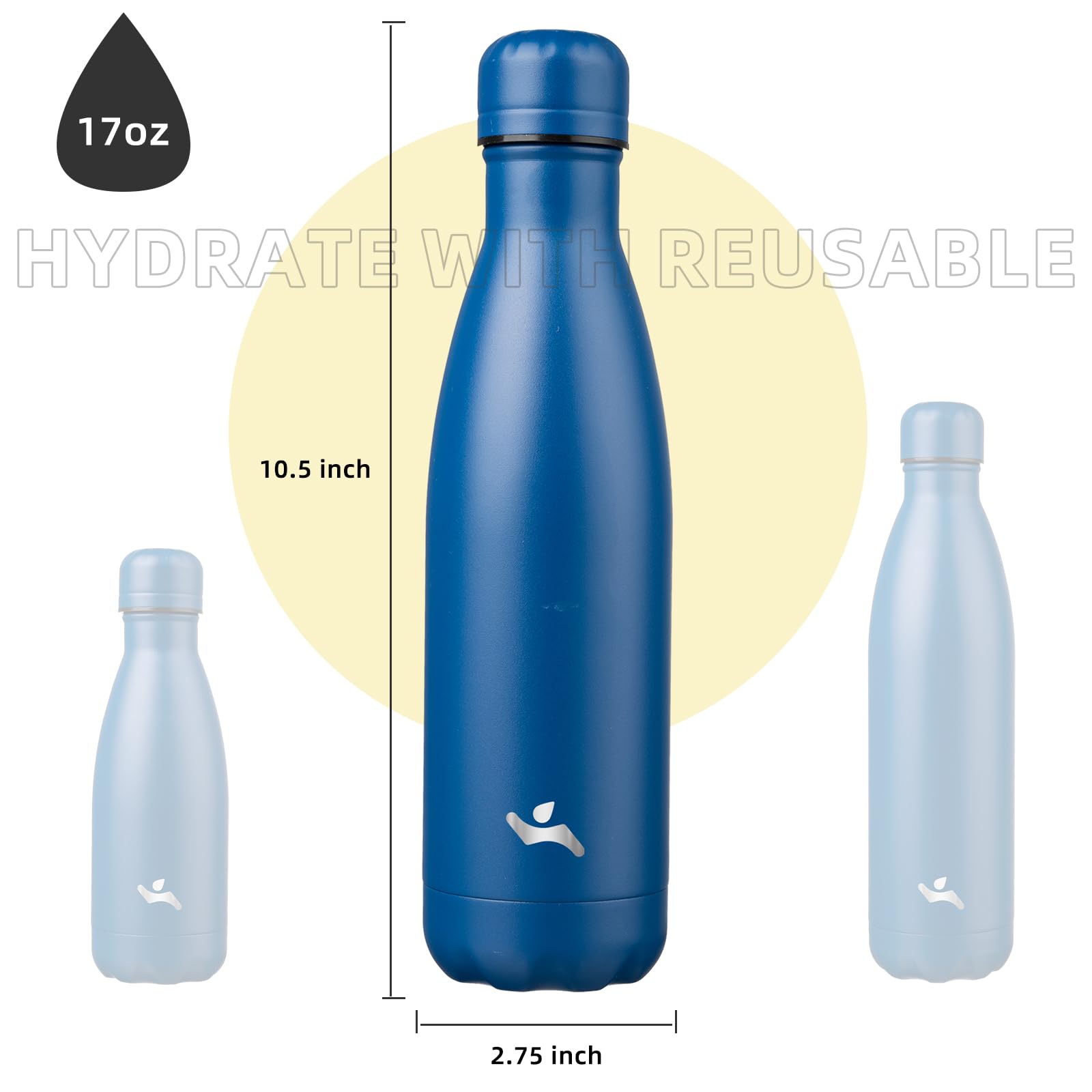 Konokyo Insulated Water Bottles,17oz Double Wall Stainless Steel Vacumm Metal Flask for Sports Travel,Blue