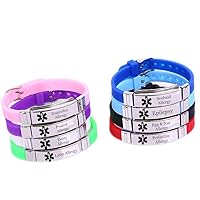 Personalized Stainless Steel Silicone Medical Allergy Awareness Bracelets for Boys Girls Adults,Customized Medic Alert ID Wristband Emergency Jewelry for Son,Daughter,With Aid Bag
