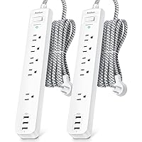 2 Pack Power Strip Surge Protector - 5 Widely Spaced Outlets 3 USB Charging Ports, 1875W/15A with 5Ft Braided Extension Cord, Flat Plug, Overload Surge Protection, Wall Mount for Home Office,White