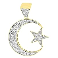Diamond Crescent Moon & Star Pendant 10K Yellow Gold Plated Round Cut Charm 1.40