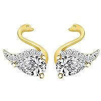 Created Pear Cut White Diamond 925 Sterling Silver 14K White Gold Over Swan Stud Earring for Women's