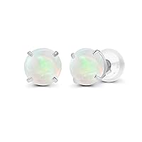 Solid 14K Yellow or White or Rose Gold 6mm Round Genuine Birthstone Gemstone Prong Set Stud Earrings For Women and Girls