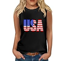 Tank Tops for Women 4th of July Independence Day Pure Bottom Vintage Printed T Shirt Round Neck Sleeveless Fashion Tees