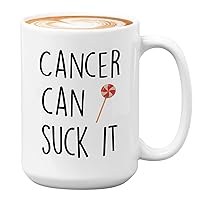 Cancer Awareness Coffee Mug - Cancer Can Suck It - Funny Cancer Encouragement Candy Humor Foodies 15oz White
