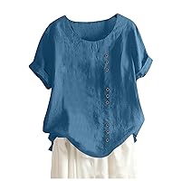 UOFOCO Summer Cruise Outfits for Plus Size Women 2024 Cotton Linen Summer Womens Tops Tees Blouses Plus Size Casual Lightweight T Shirts 2024 Trendy Lady Shirts (S-5Xl) Dark Blue Small