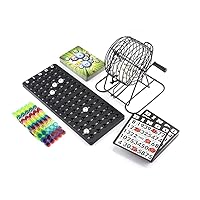 Kovot Complete Bingo Set | Includes Metal Cage, (75) Numbered Balls, Master Board, (50) Bingo Cards, (400) Color Chips + Bonus Travel Calling Cards