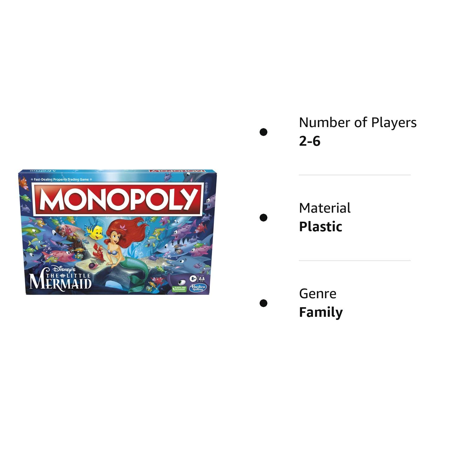 Monopoly: Disney's The Little Mermaid Edition Board Game, 2-6 Players for Family and Kids Ages 8+, with 6 Themed Monopoly Tokens (Amazon Exclusive)