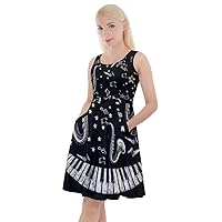 CowCow Womens Musical Art Dress Pattern Music Notes Treble Clef Knee Length Skater Dress with Pockets, XS-5XL