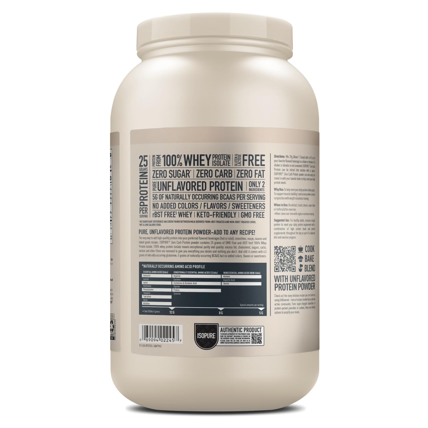 Isopure Unflavored Protein, 25g Whey Isolate, with Vitamin C & Zinc for Immune Support, Zero Carb & Keto Friendly, 47 Servings, 3 Pounds (Packaging May Vary)