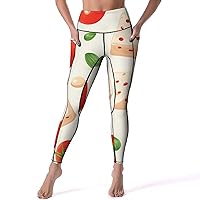 Cheese and Tomato Women's Yoga Pants Leggings with Pockets High Waist Compression Workout Pants