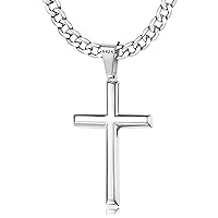 Besteel 925 Sterling Silver Cross Necklace Beveled Edge for Men Women 5mm Stainless Steel Diamond Cut Durable Cuban Link Curb Chain Crucifix Pendant Necklace Jewelry 16-30 Inches