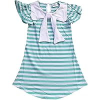 Little Girl Short Sleeve Collar Stripe Bow Easter School Flower Girl Dress 2T-8