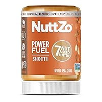 Natural Power Fuel Smooth Nut Butter by NuttZo | 7 Nuts & Seeds Blend, Paleo, Non-GMO, Gluten-Free, Vegan, Kosher | Peanut-Free, 1g Sugar, 6g Protein | 12oz Jar