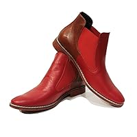 Modello Radoso - Handmade Italian Mens Color Red Ankle Chelsea Boots - Cowhide Smooth Leather - Slip-On