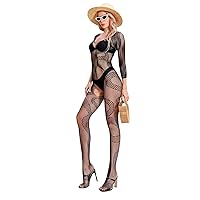 LUCKELF Womens Snake Fishnet Bodystocking Jumpsuit Sexy Mesh Tights Lingerie One Piece Long Sleeve Bodysuit