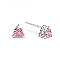 925 Sterling Silver Pink Cubic Zirconia Gemstone Triangle Stud Earring 925 Hallmarked CZ Jewelry | Gifts For Women And Girls
