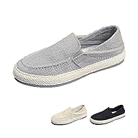 Men's Linen Canvas Loafers,Breathable Comfort Flat Slip On Shoes Espadrilles Trainers Casual Non Slip Shoes with Rubber Sole