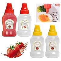 4PCs Mini Ketchup Bottles, Condiment Squeeze Bottles Plastic Sauce Bottles Salad Dressing Tomato Containers Empty Ketchup and Mustard Syrup Dispenser for Kids Adults Bento Box for Office Worker 25ml