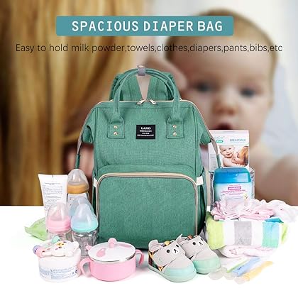 Jewelvwatchro Diaper Backpack, Large Capacity Baby Bag, Multi-Function Travel Backpack Nappy Bags, Nursing Bag, Fashion Mummy, Roomy Waterproof for Baby Care, Stylish and Durable (Green)