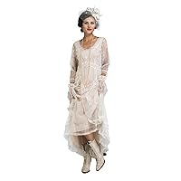 Nataya 40163 Women's Downton Abbey Vintage Style Wedding Dress in Ivory/Peach