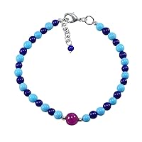 Silvesto India Handmade Jewelry Manufacturer Pink Jade, Turquoise & Blue Quartz Stacking Women's Jaipur Rajasthan India 925 Silver Plated Girl's Bracelet