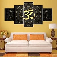 Indian Wall Art for Living Room Sanskrit Om Paintings Black and White Pictures House Decor Abstract Aum Artwork Native Gift Framed Ready to Hang Framed Gallery-Wrapped Ready to Hang(60''W x 32''H)
