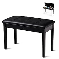 Piano Bench, Solid Wood Keyboard Bench w/Storage Compartment, Exquisite Leg & Thick Cushion, Classical Elegant Piano Stool Duet Seat for Home, 14’’ D x 29.5’’ W x 19.5’’ H (Black,Straight)