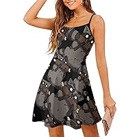 Raccoon Chomp Spaghetti Strap Mini Dress Sleeveless Adjustable Beach Dresses Backless Sundress for Women