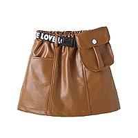 iiniim Kids Toddler Girls PU Leather Skirt Skorts Elastic High Waisted Solid Fashion Mini Skirts