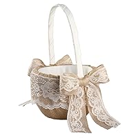 Country Romance Flower Girl Basket, 9.5 by 6-Inch, Ivory
