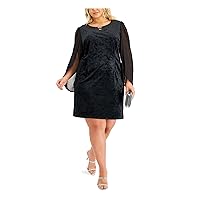 Connected Apparel Womens Black Stretch Embellished Cut Out Long Split Sleeves Pullover Round Neck Above The Knee Evening Sheath Dress 24W
