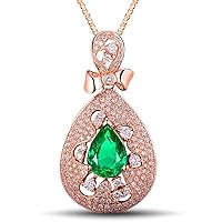 14K White Yellow Rose Gold Natural Emerald Diamond Pendant Necklaces Engagement Wedding for Women