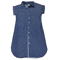 CHICTRY Women Casual Denim Dress Button Down Pockets Short Sleeve Curved Hem Classic Jean Shirt Dress