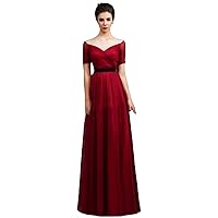 Women's Half Sleeves Off The Shoulder Tulle Long Evening Dress