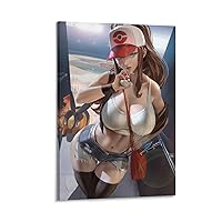 Poke Black And White Game Anime Posters Touko Girls Cartoon Aesthetic Poster Wall Art Paintings Canvas Wall Decor Home Decor Living Room Decor Aesthetic Prints 12x18inch(30x45cm) Frame-style-3