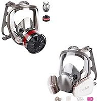 Full Face Respirator Gas Mask with 40mm Activated Carbon Filter Plus Full Face Respirator Mask with 6001 Activated Carbon Filters & 2097 Filter Cottons
