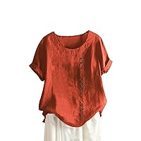 UOFOCO Summer Cruise Outfits for Plus Size Women 2024 Cotton Linen Summer Womens Tops Tees Blouses Plus Size Casual Lightweight T Shirts 2024 Trendy Lady Shirts (S-5Xl) Orange X-Large