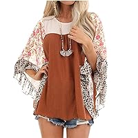 Womens Floral Printed 3 4 Sleeve Shirt Batwing Loose Tops Blouses Pullover