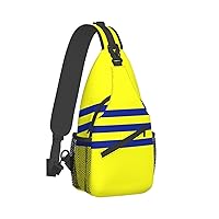 Yellow And Blue Stripes Print Crossbody Backpack Shoulder Bag Cross Chest Bag For Travel, Hiking Gym Tactical Use