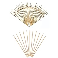 100 Counts 4.7 Inch White Pearl Fancy Toothpicks and 100 Counts 6 Inch Bamboo Skewers for Appetizers Fruit Kabobs Sandwiches Party Food - MSL292